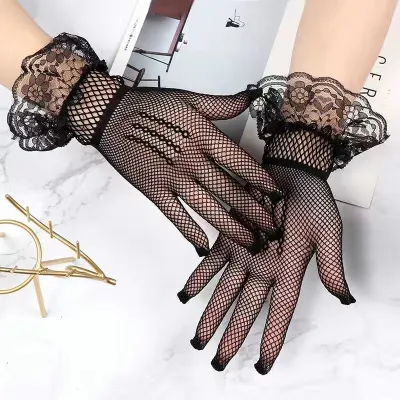 Women Fashion Sexy Mesh Lace Bow Thin Gloves