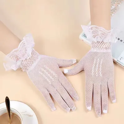 Women Fashion Sexy Mesh Lace Bow Thin Gloves