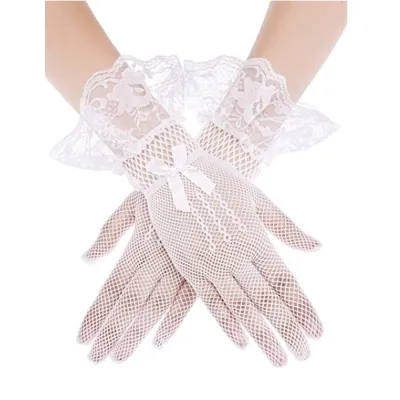 Women Fashion Sexy Mesh Lace Bow Thin Gloves