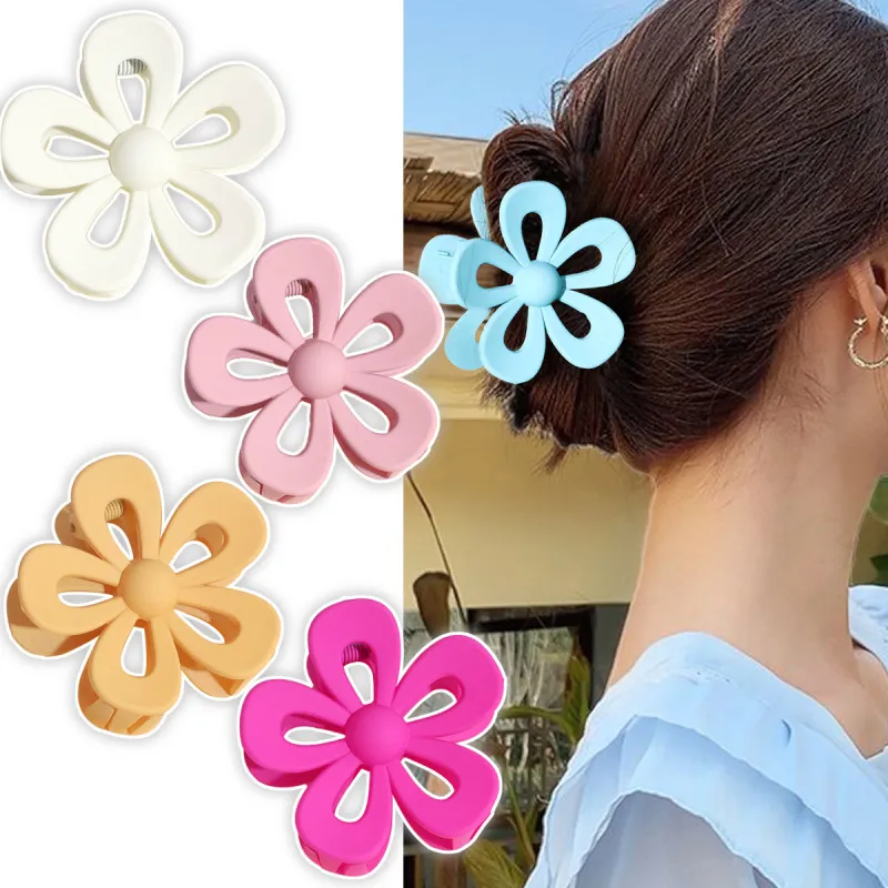 Women Fashion Solid Color Floral Hollow Hair Claw Sweet Cool Wind Alloy