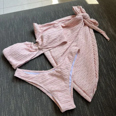 Women Fashion Sexy Strapless Bikini Swimsuit Cover-Ups Set