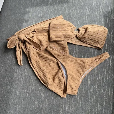 Women Fashion Sexy Strapless Bikini Swimsuit Cover-Ups Set