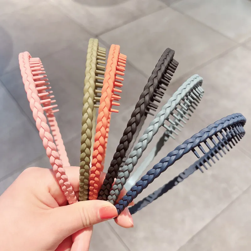 Frosted Multicolor Twisted Braid Simple Women Anti-Slip Hair Band Headband Plastic Resin Fresh Sweet