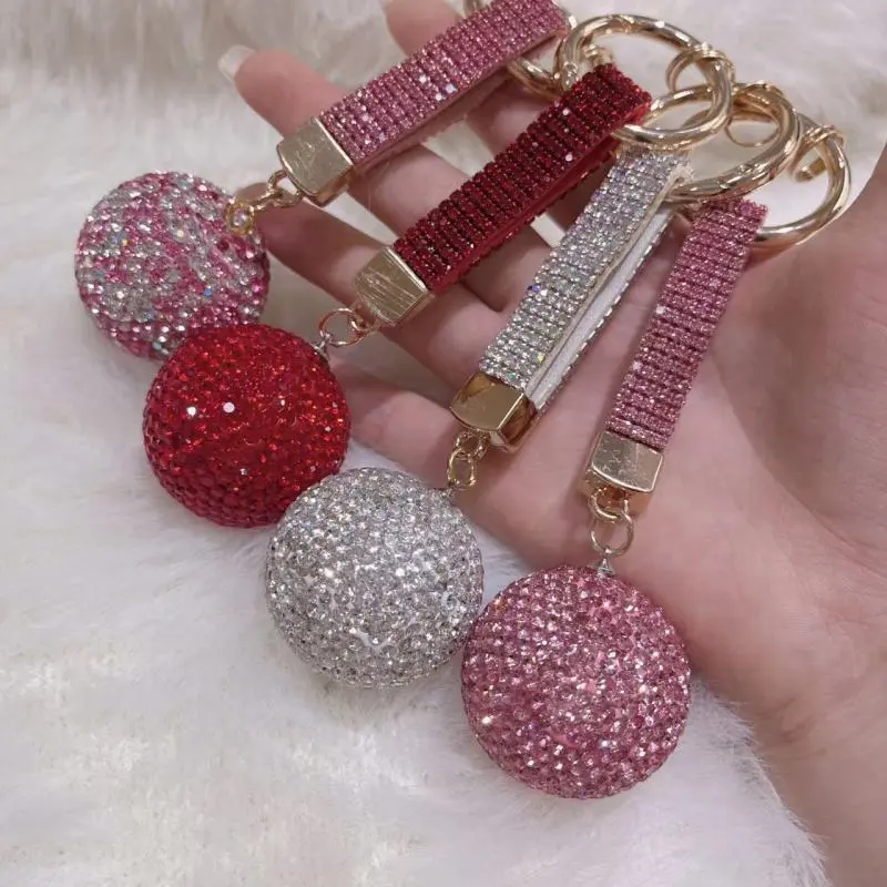 Fashion Women Rhinestone Crystal Solid Color Ball Key Ring Keychain