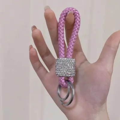 Fashion Women Crystal Rhinestone Braided Rope Keychain