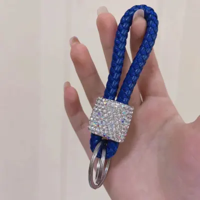 Fashion Women Crystal Rhinestone Braided Rope Keychain