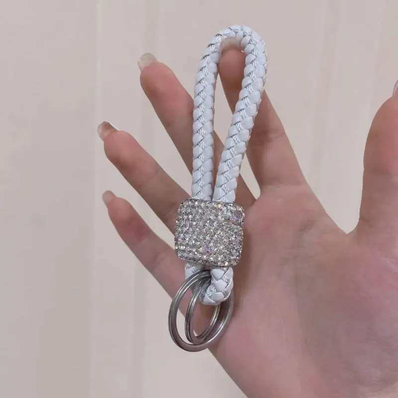 Fashion Women Crystal Rhinestone Braided Rope Keychain
