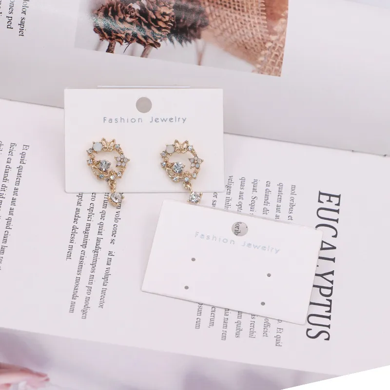 White Jewelry Earrings Packaging Paper Card with Hot Silver PVC Stickers 6x4cm