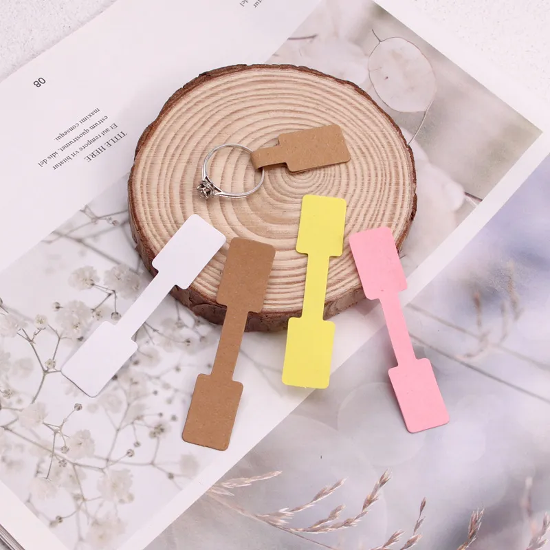100pks Ring Sticker Price Tag Jewelry Packaging Kraft Paper Card Rectangle Dumb Film 6x1.2cm