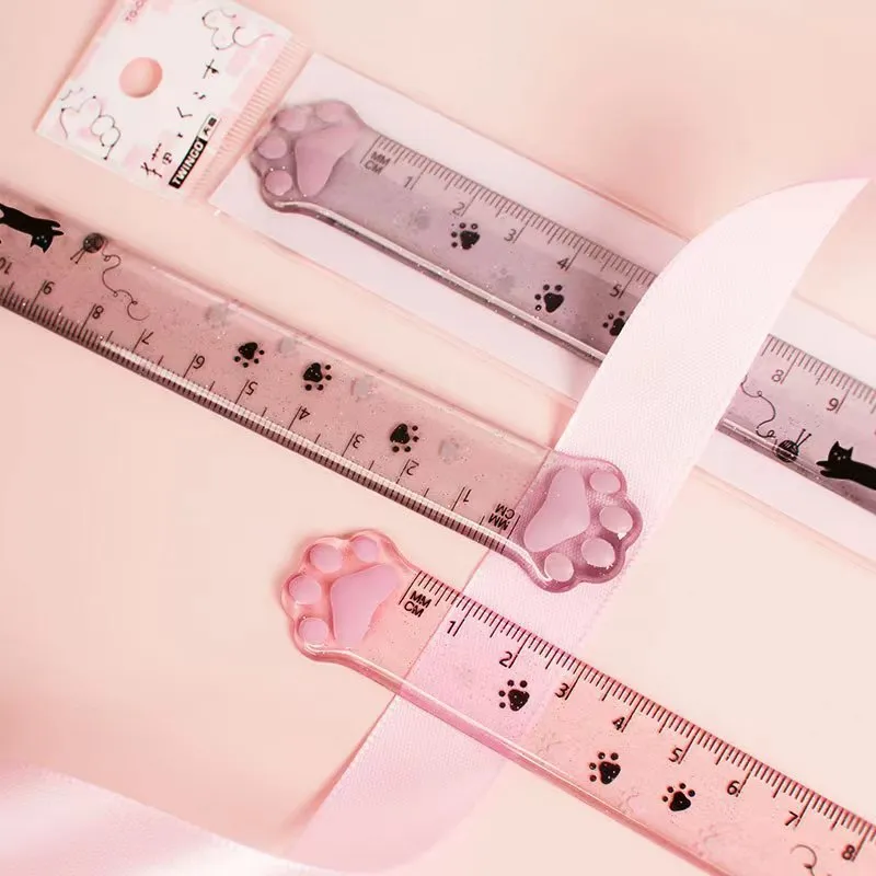 Cute Cartoon Cat Claw Shaped Transparent Plastic Stationery Ruler 15cm