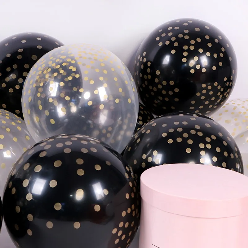 12 Inch Thickened Transparent Gold Dot Black Round Birthday Party Balloon
