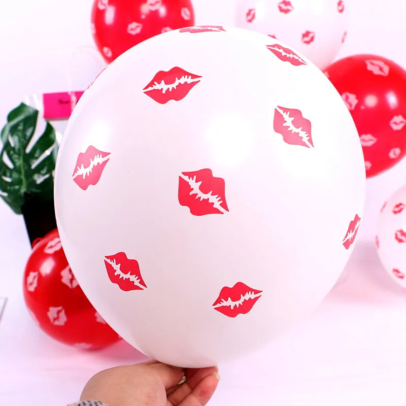Valentine Day 12 Inch Thickened White Red Lip Print Balloon