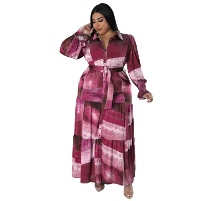 Women Plus Size Fashionable Single-Breasted Long Sleeve Maxi Dress with Bubble Sleeves