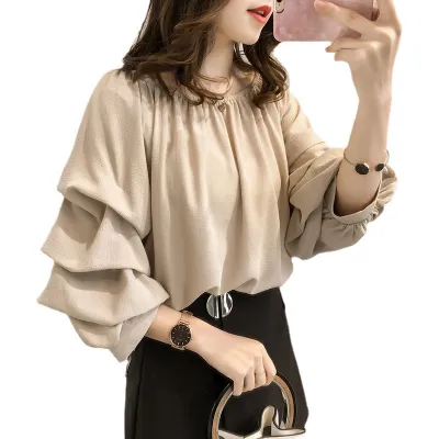 Women Off-Shoulder Chiffon Blouse Long Sleeve Pullover