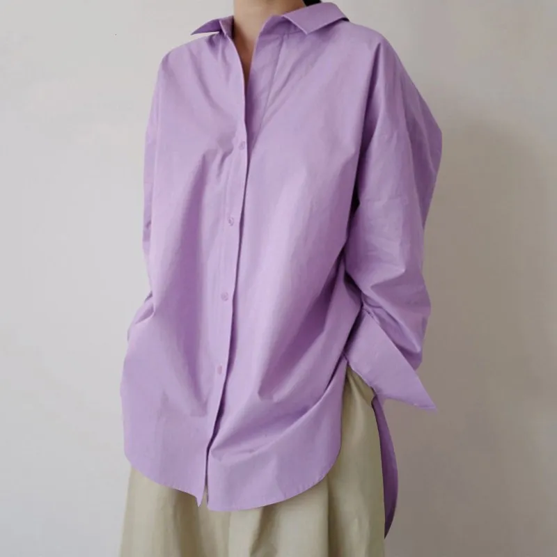 Women Casual Sweet Style Solid Color Loose Fit Long Sleeve Polo Collar Blouses