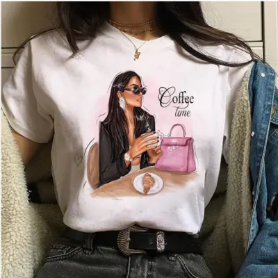 Women Cartoon Girl Printed Short-Sleeved T-Shirt Urban Wind Modal