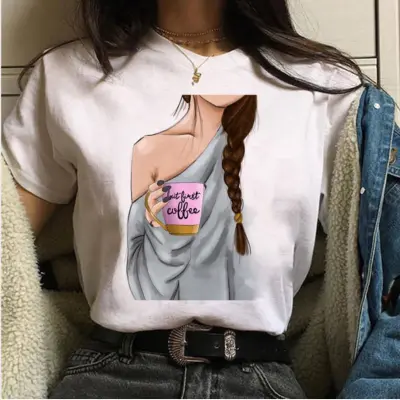 Women Cartoon Girl Printed Short-Sleeved T-Shirt Urban Wind Modal