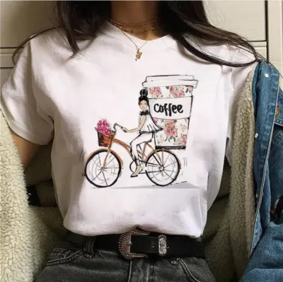 Women Cartoon Girl Printed Short-Sleeved T-Shirt Urban Wind Modal