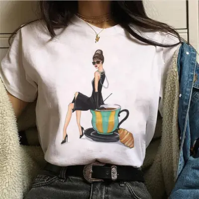 Women Cartoon Girl Printed Short-Sleeved T-Shirt Urban Wind Modal