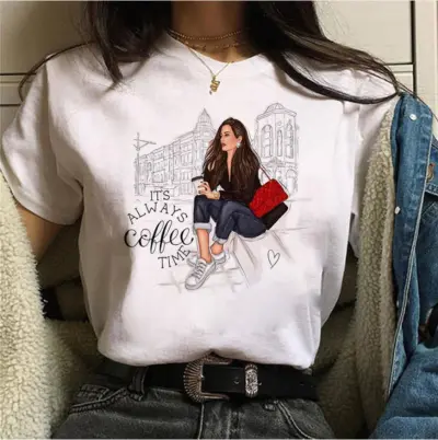 Women Cartoon Girl Printed Short-Sleeved T-Shirt Urban Wind Modal