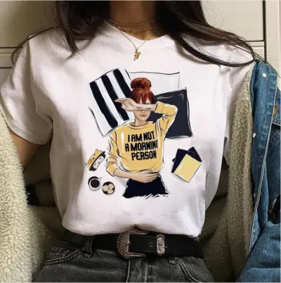 Women Cartoon Girl Printed Short-Sleeved T-Shirt Urban Wind Modal