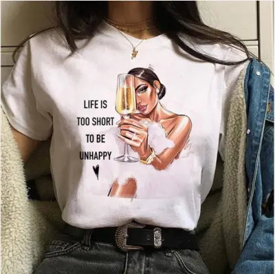 Women Cartoon Girl Printed Short-Sleeved T-Shirt Urban Wind Modal