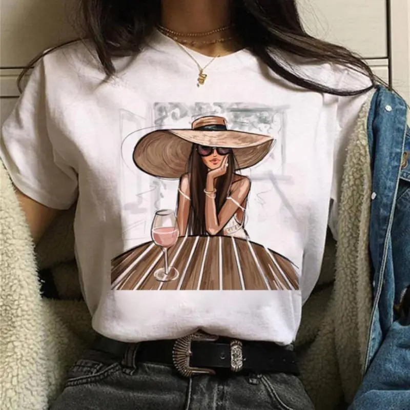 Women Cartoon Girl Printed Short-Sleeved T-Shirt Urban Wind Modal