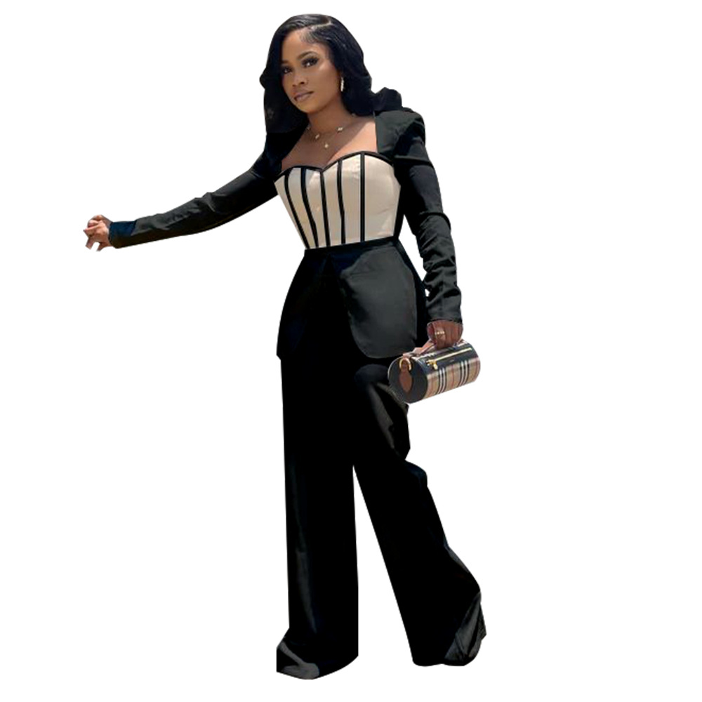 Wholesale Women Fashion Waist Contrast Stitching Long Sleeve