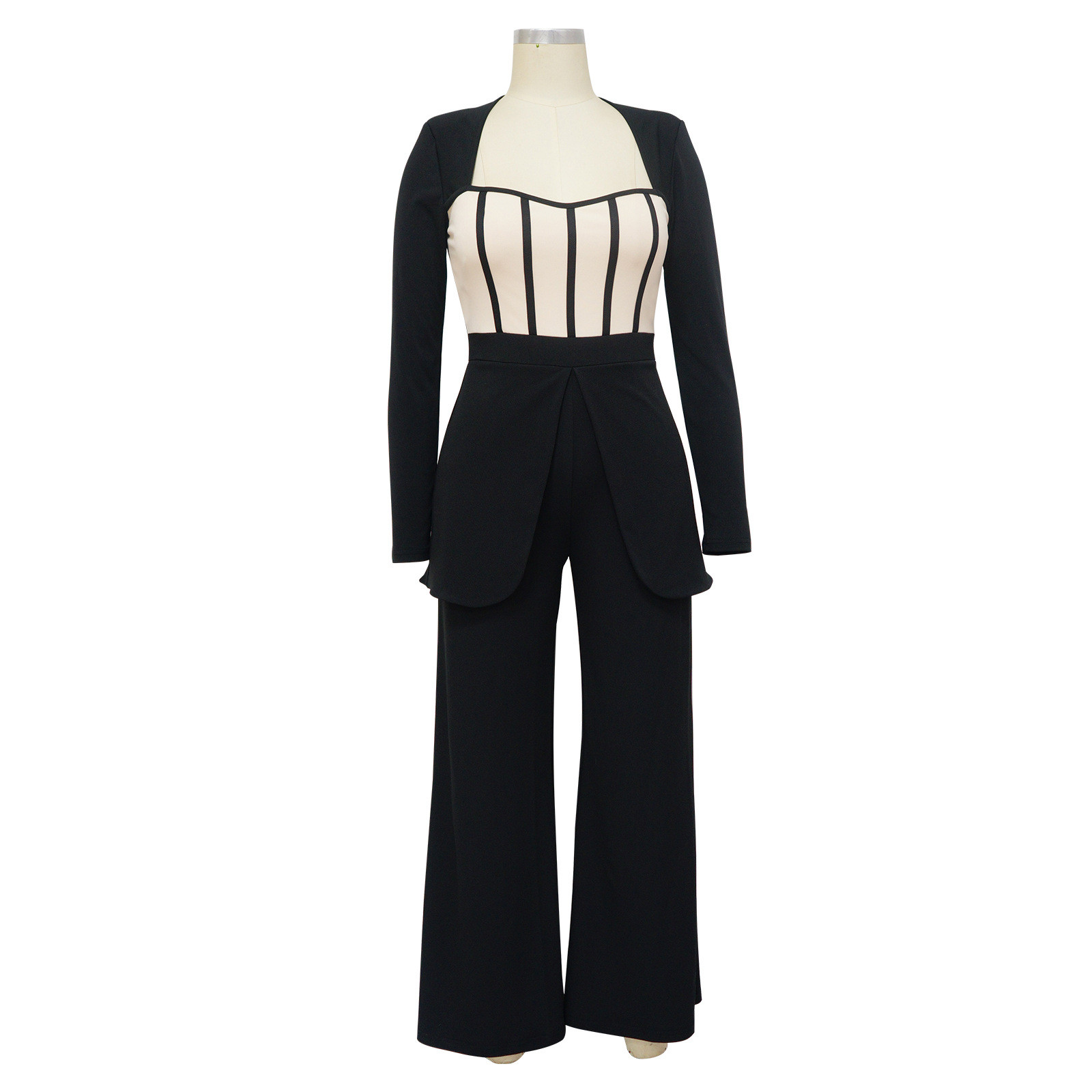 Wholesale Women Fashion Waist Contrast Stitching Long Sleeve
