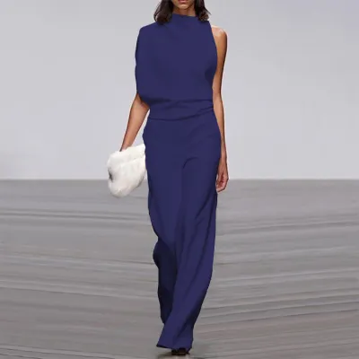 Women Elegant Solid Color Loose Jumpsuits