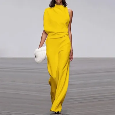 Women Elegant Solid Color Loose Jumpsuits
