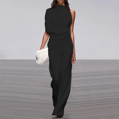 Women Elegant Solid Color Loose Jumpsuits
