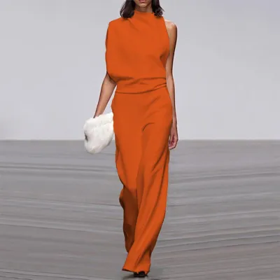Women Elegant Solid Color Loose Jumpsuits
