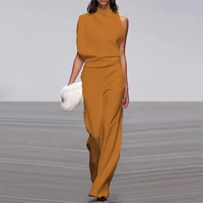 Women Elegant Solid Color Loose Jumpsuits