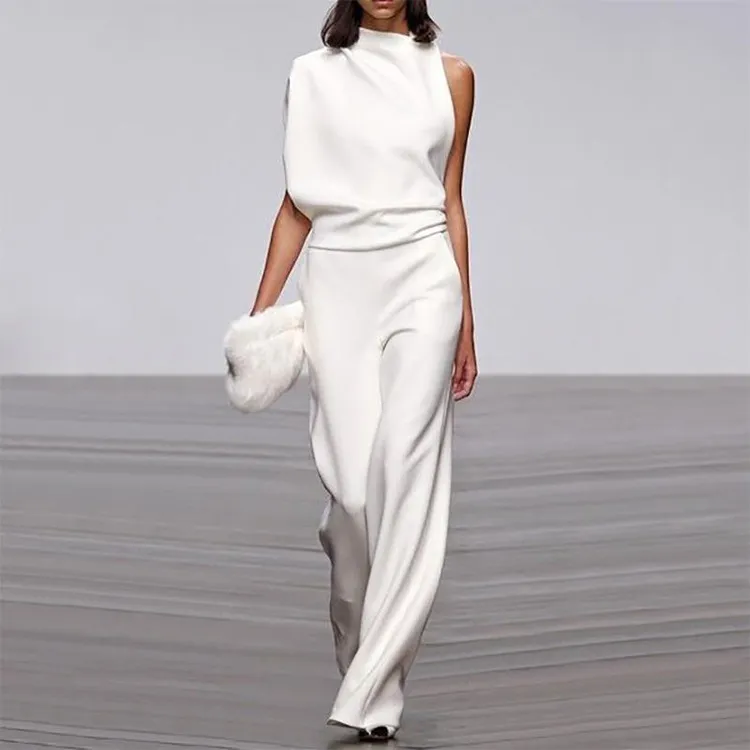 Women Elegant Solid Color Loose Jumpsuits