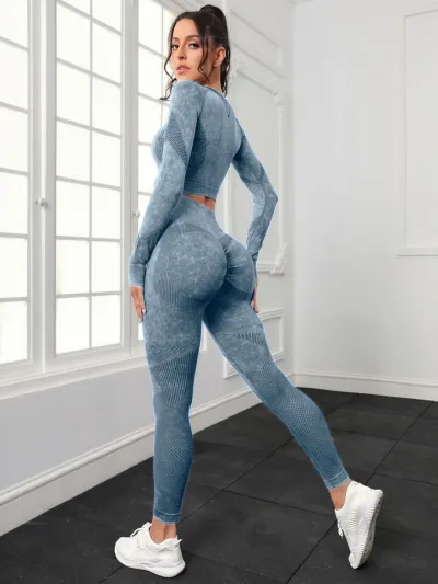 Women's Yoga Long Sleeve Top and Sport Leggings Set - Nylon Spandex