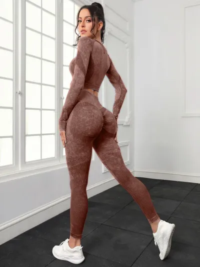 Women's Yoga Long Sleeve Top and Sport Leggings Set - Nylon Spandex