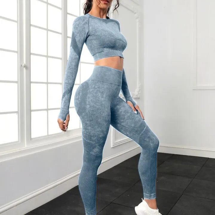 Women's Yoga Long Sleeve Top and Sport Leggings Set - Nylon Spandex