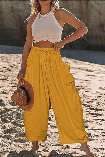 Wholesale Women Fashion Casual Cotton Linen High Waist Wide