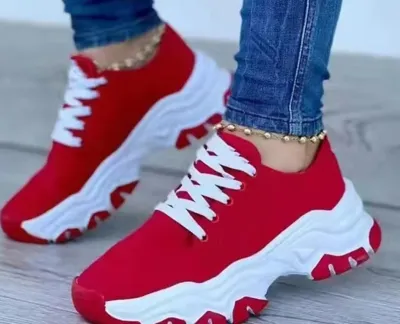 Women's Fashion Plus Size Round Toe Lace Up Thick Sole Sneakers