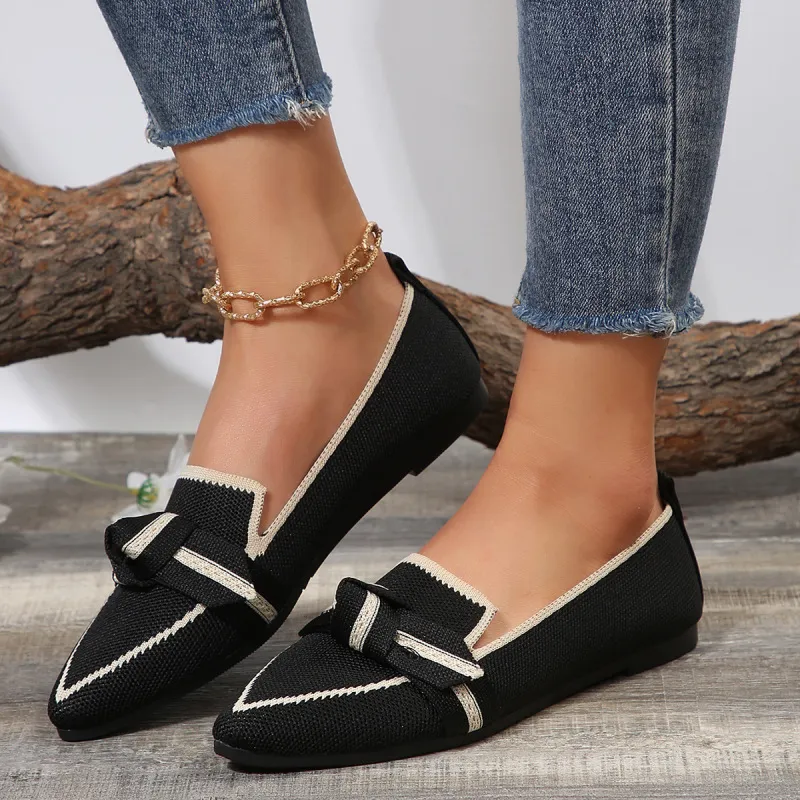 Women Simple Plus Size Fly-Woven Breathable Pointed Toe Flat Loafers