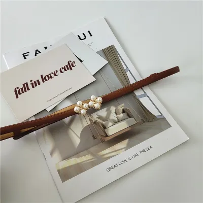 Women Fashion Four-Leaf Clover Pearl Slim Leather Belt