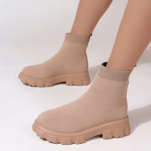 Women Fashion Plus Size Thick-Soled Mesh Ankle Boots Slip On Square Heel