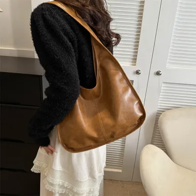 Women Fashion Retro Solid Color PU Shoulder Bag