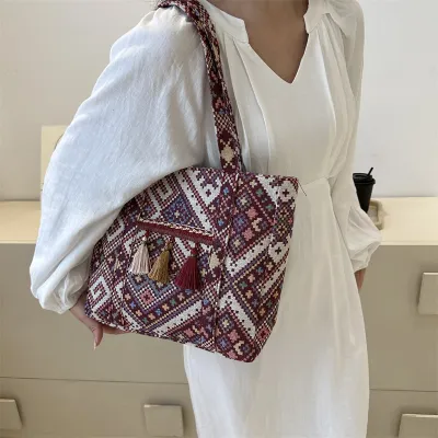 Women Fashion Casual Ethnic Style Woven Tassel Large Capacity Tote Bag