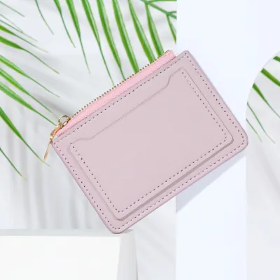 Women Fashion Simple Solid Color PU Zippered Wallet