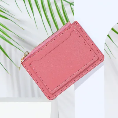 Women Fashion Simple Solid Color PU Zippered Wallet