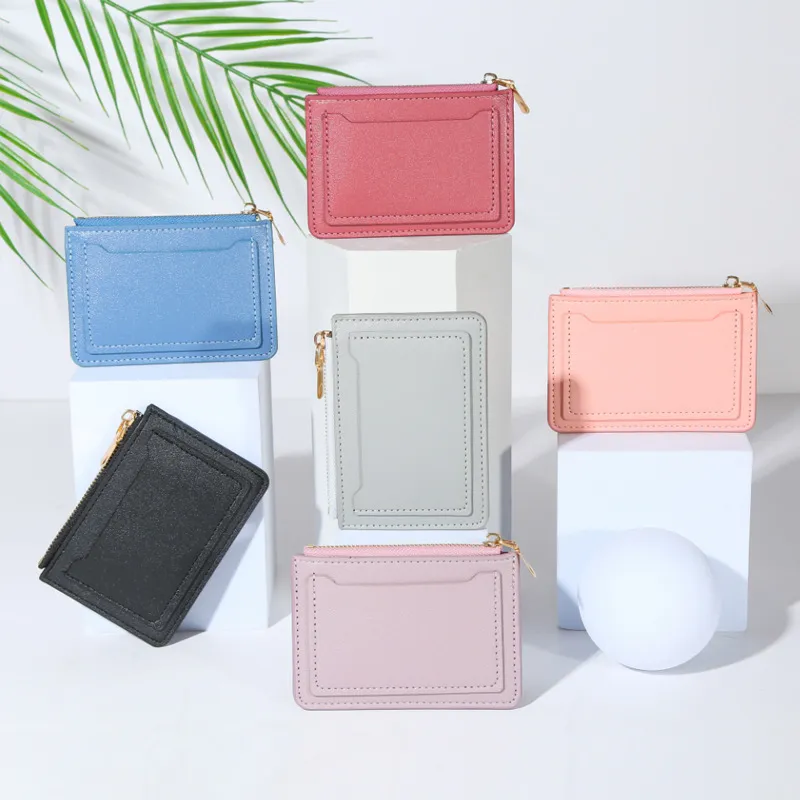 Women Fashion Simple Solid Color PU Zippered Wallet