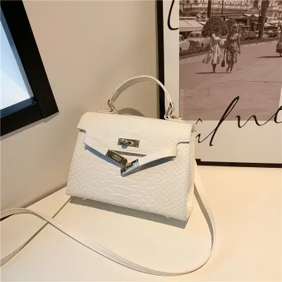 Women Street Trend Square Lock Handle PU Shoulder Bag Small Latch Closure