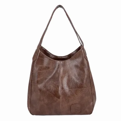 Women Vintage Simple Large Capacity PU Tote Shoulder Bag